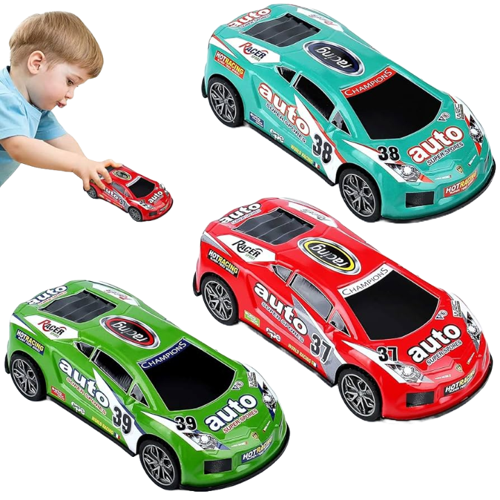 Zoombuddies Mini Wind-Up Racing Car Set – 4 Pack Pull-Back Cars