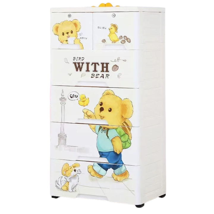 Cartoon Printed Plastic Drawer Storage Cabinet for Kids – Multilayer Organizer for Toys & Clothes