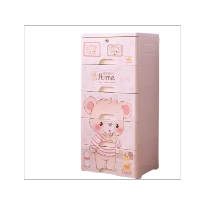 Multilayer kids plastic drawer cabinet with cartoon bear print