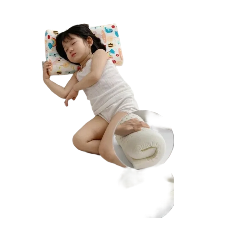 Natural latex neck pillow for children on white background