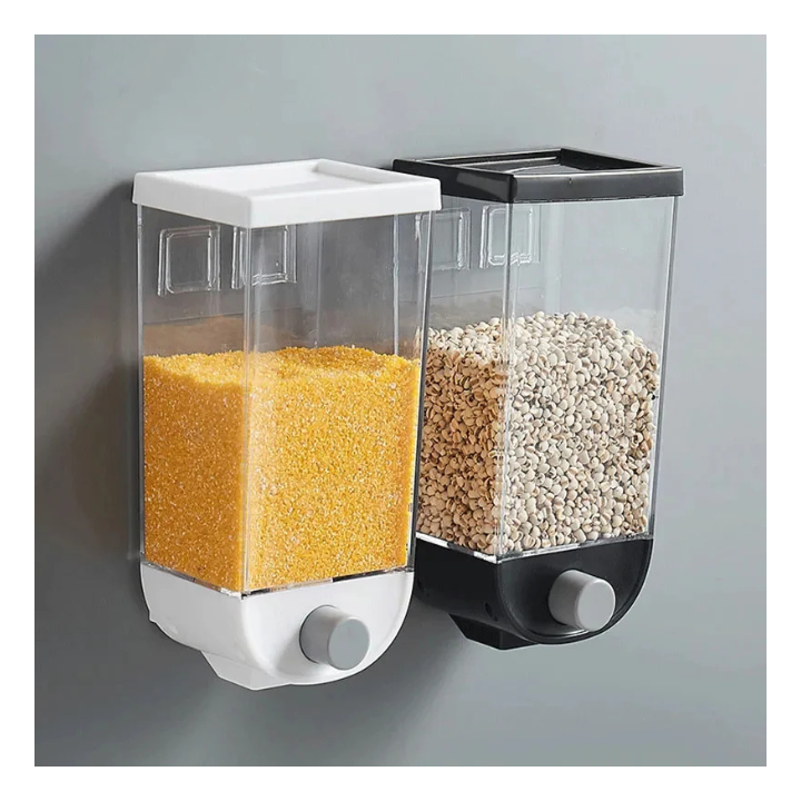 Transparent kitchen dispenser for cereals, rice, and grains